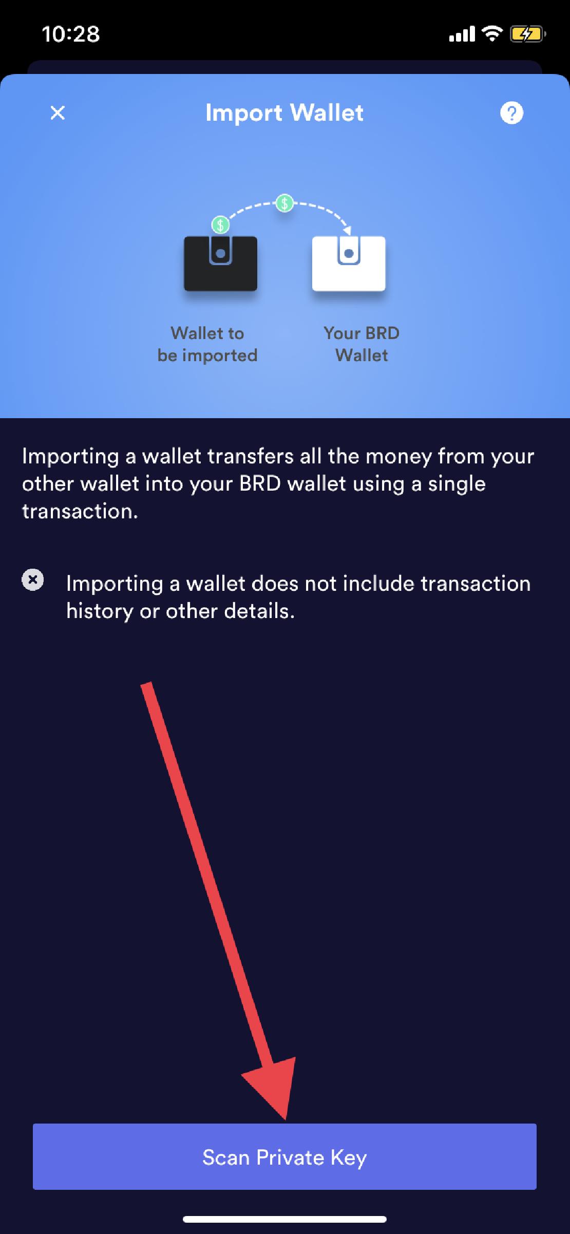 BRD wallet tárca importálásra alkalmas felülete. 